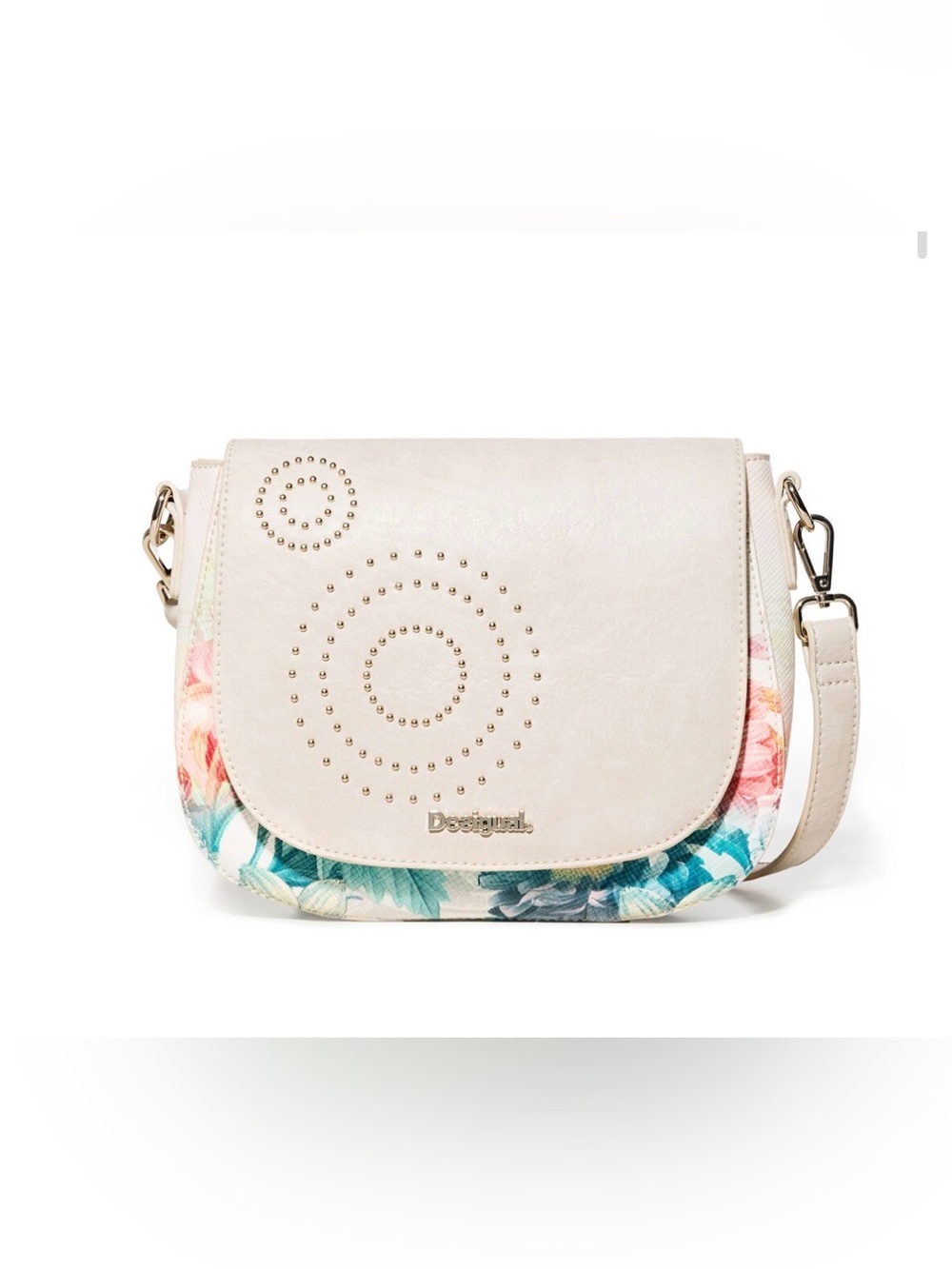 Desigual Valkiria Cracovia Cream Floral-Trim Studded Crossbody Bag